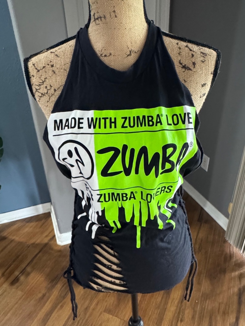 Zumba Made With Zumba Love Custom Shredded Braided Halter Top large